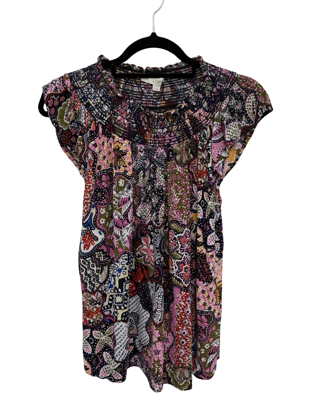 LOFT Colorful Printed Boho High Neck Popover Blouse - Size M